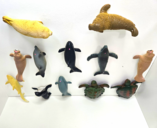 Lot of 12 Sea Life Animal Figurines - Turtles, Whales, Dolphins,