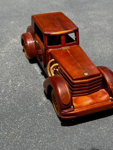 Vintage Wooden Toy Car, Handcrafted Folk Art Classic Automobile - photo 2