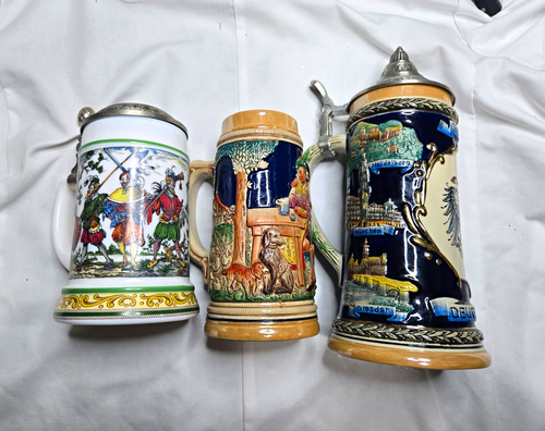 Gerz Germany Breweriana Beer Steins Lot of 3 with Metal Lids