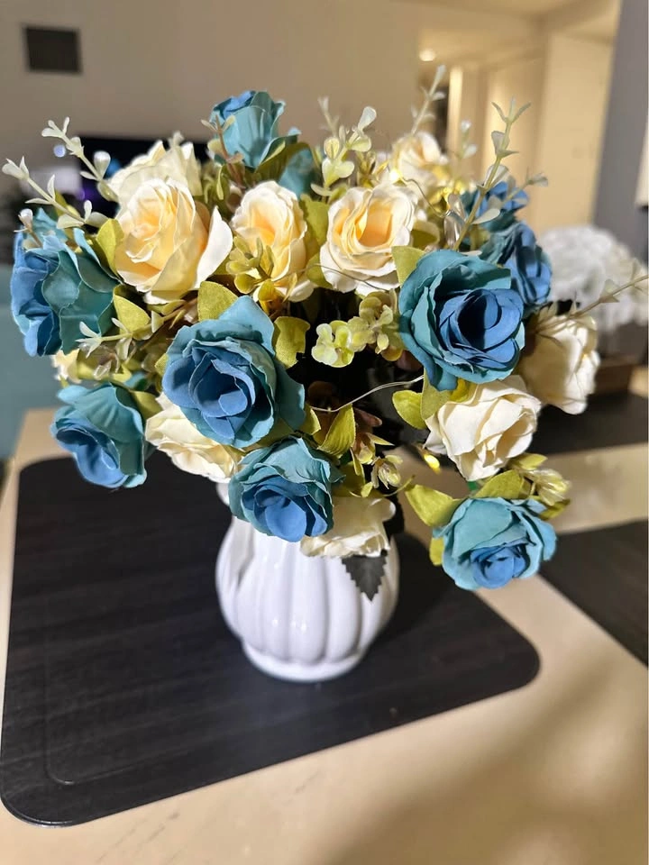 Artificial Fake Flowers with Vase Silk Artificial Roses - photo 3