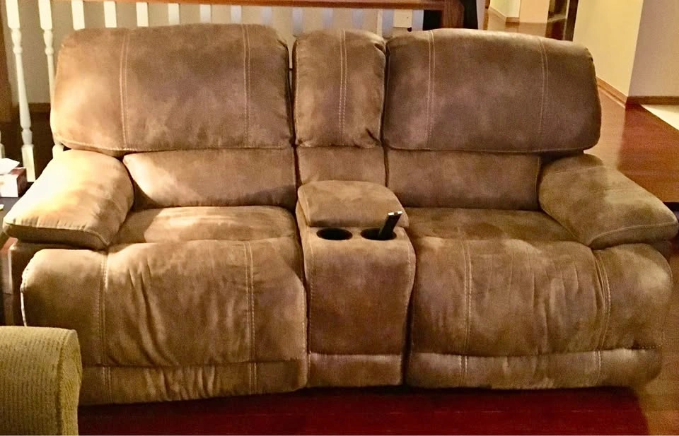 Suede reclining love seat