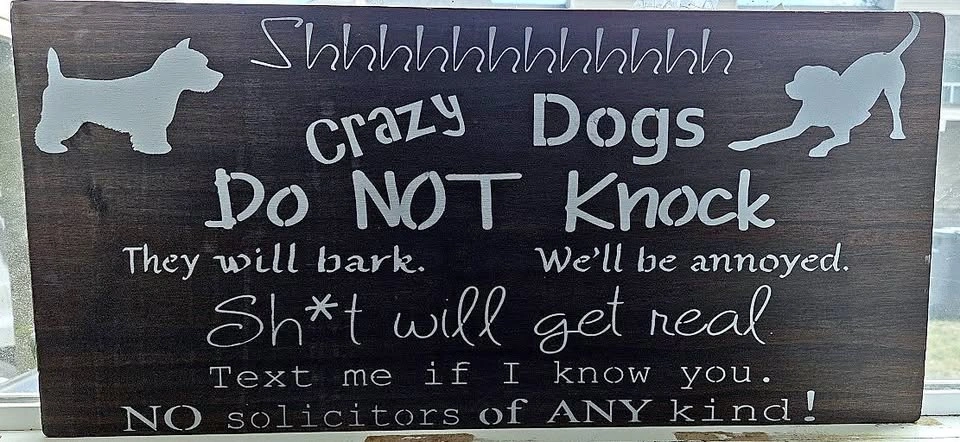 Wooden Dog Owner No Soliciting Sign 24 x 11 inches