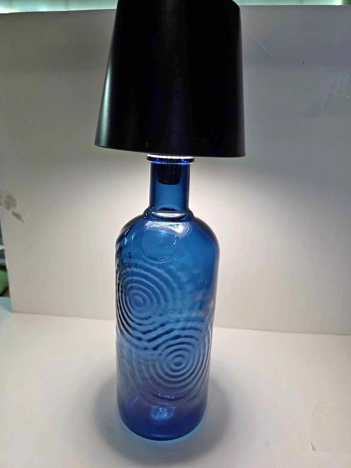Rechargeable LED Bottle Lamp with Blue Glass Base