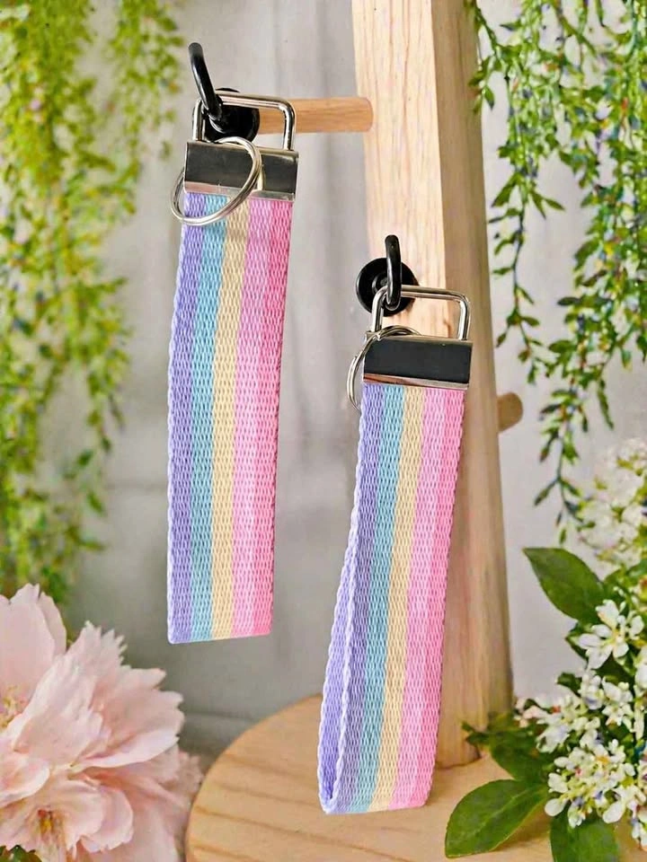 Handmade Wristlet Keychains – Pastel Rainbow (5") ✨