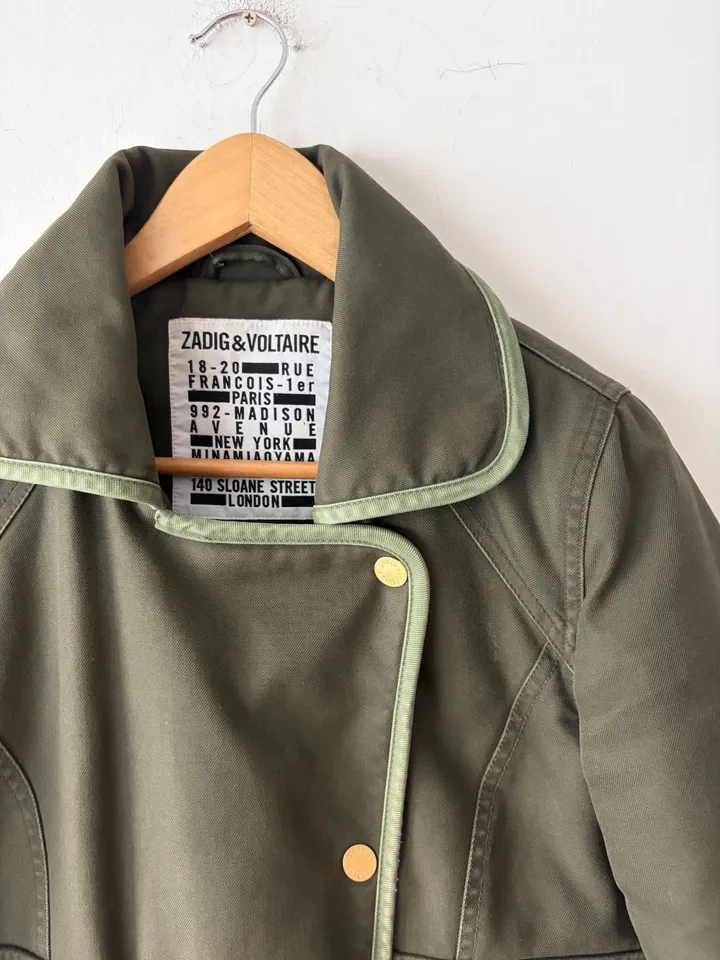 Zadig & Voltaire Kawa Quilted Khaki Canvas Biker Jacket Size S - photo 2