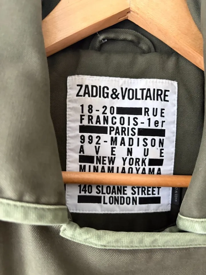 Zadig & Voltaire Kawa Quilted Khaki Canvas Biker Jacket Size S - photo 3