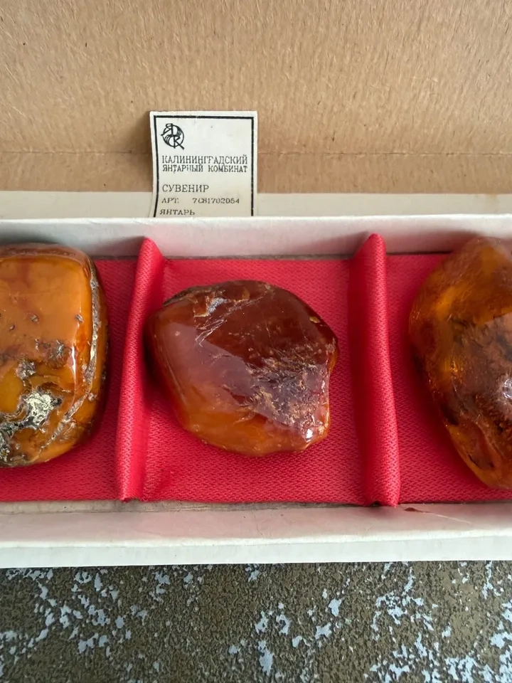 Vintage USSR Kaliningrad Souvenir Amber Stone Set Original Box - photo 4