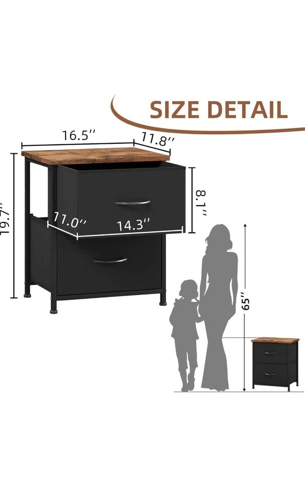 Industrial 2-Drawer Nightstand with Fabric Drawers - photo 2