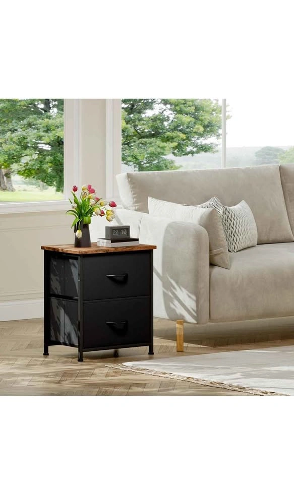 Industrial 2-Drawer Nightstand with Fabric Drawers - photo 3