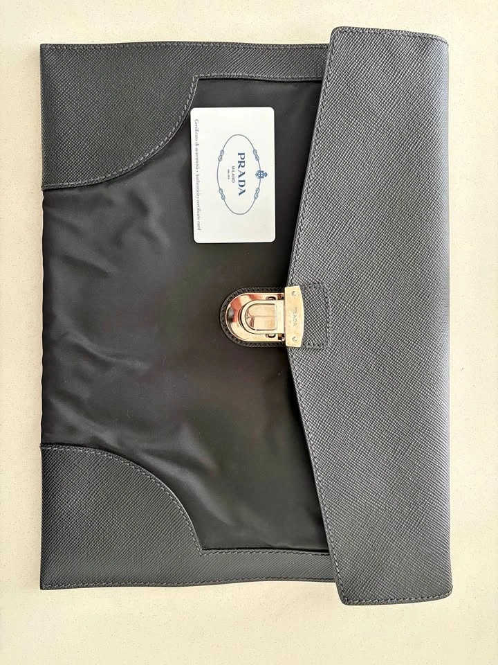 Authentic Prada Tessuto Nylon & Saffiano Leather Clutch