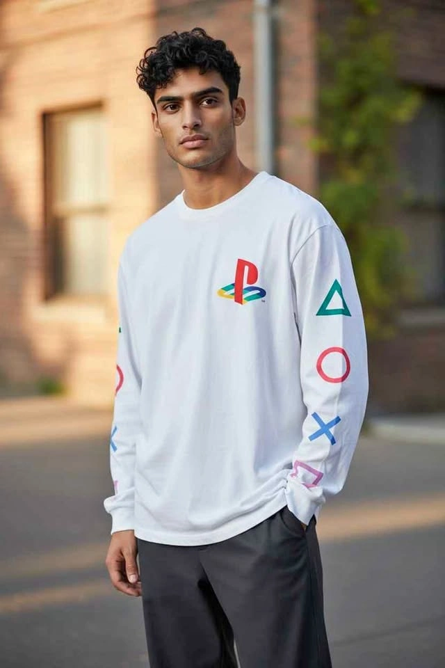 PlayStation Logo Long Sleeve Shirt White Adult L • PS1 Retro Gam