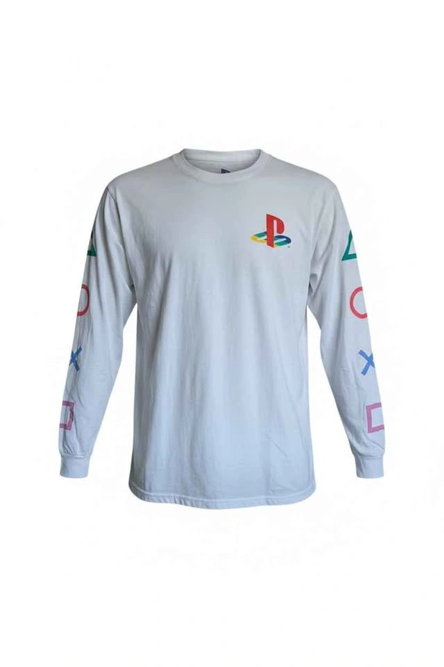 PlayStation Logo Long Sleeve Shirt White Adult L • PS1 Retro Gam - photo 2