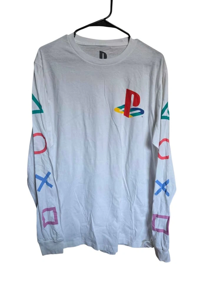 PlayStation Logo Long Sleeve Shirt White Adult L • PS1 Retro Gam - photo 3
