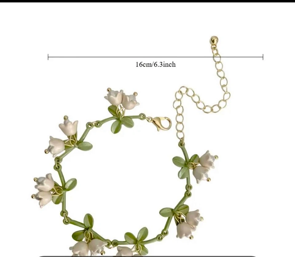 Lily of the Valley Flower Jewelry Set Necklace Bracelet Earrings - photo 2