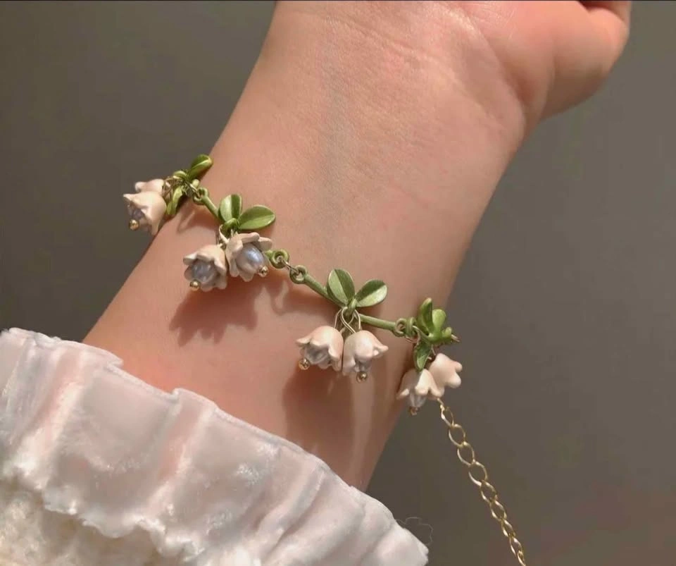 Lily of the Valley Flower Jewelry Set Necklace Bracelet Earrings - photo 3