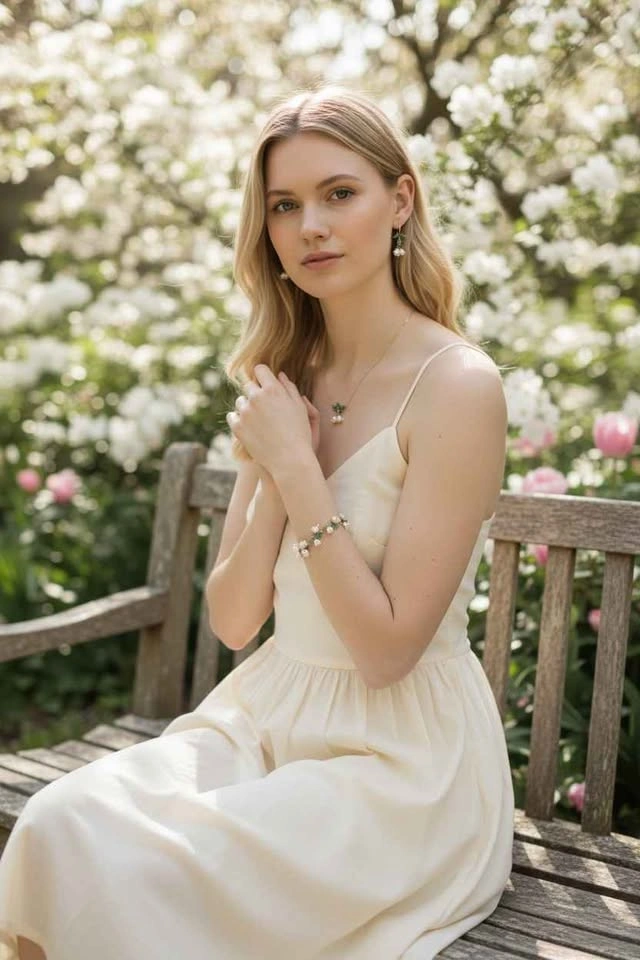 Lily of the Valley Flower Jewelry Set Necklace Bracelet Earrings - photo 4