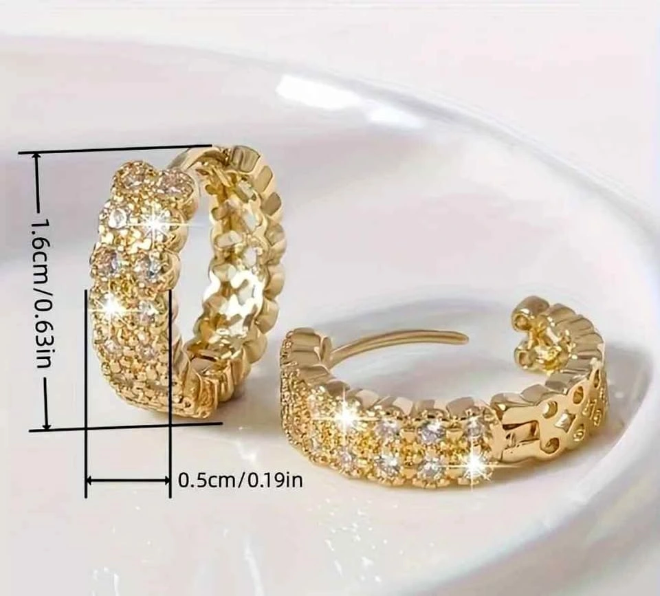 Gold Hoop Earrings Pave Crystal Huggies