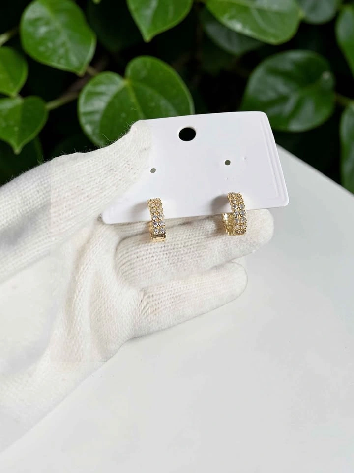 Gold Hoop Earrings Pave Crystal Huggies - photo 2