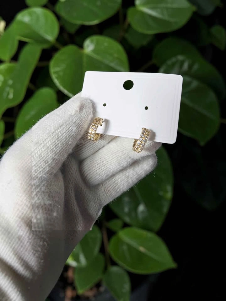 Gold Hoop Earrings Pave Crystal Huggies - photo 4