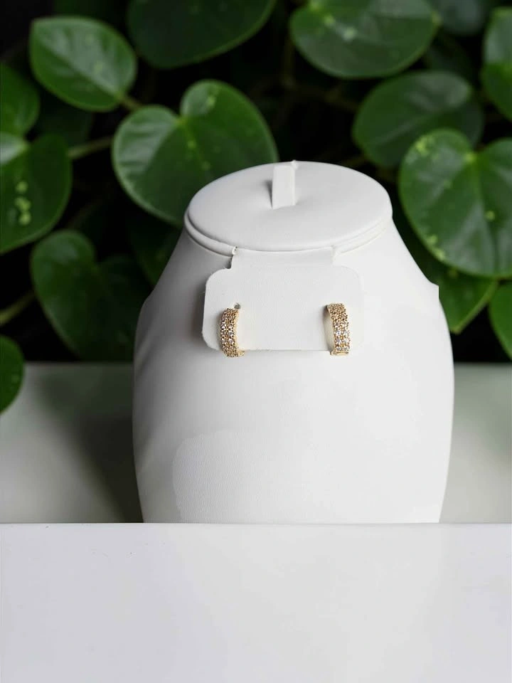 Gold Hoop Earrings Pave Crystal Huggies - photo 5