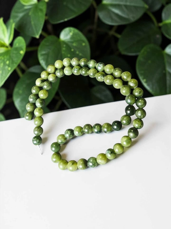 6mm Natural Green Jade Bead Strand – Polished Round Beads - photo 5