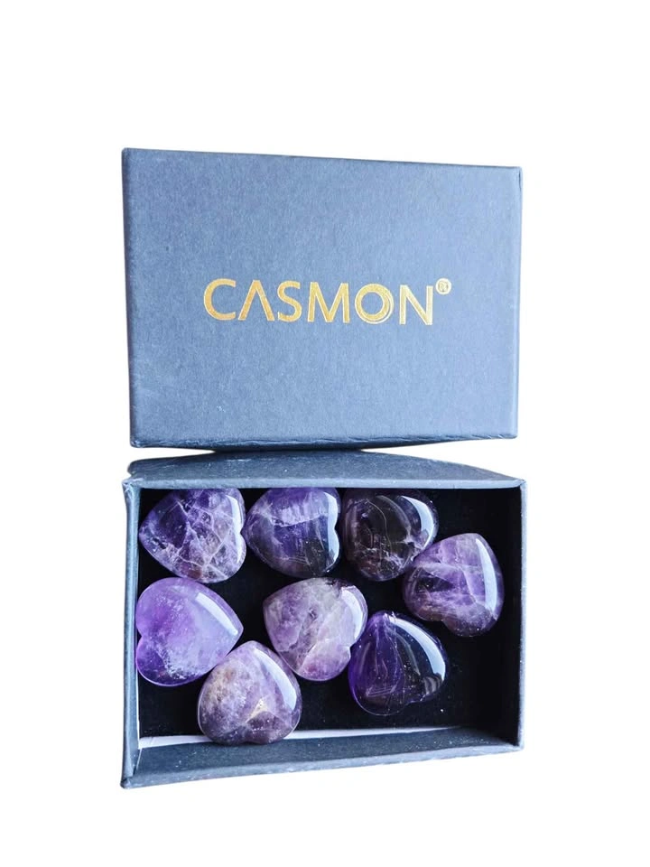 Amethyst Heart Set – 9 Polished Purple Crystal Hearts - photo 2
