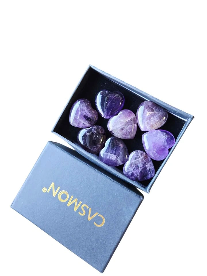 Amethyst Heart Set – 9 Polished Purple Crystal Hearts - photo 3