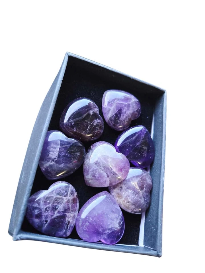 Amethyst Heart Set – 9 Polished Purple Crystal Hearts - photo 4