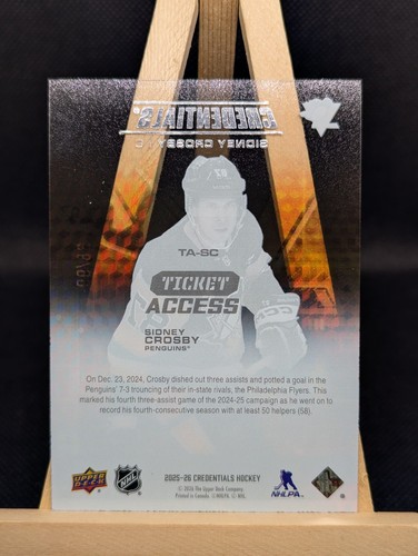 Sidney Crosby 2025-26 Upper Deck Credentials Ticket Access Aceta - photo 2