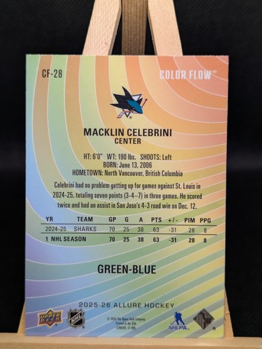 Macklin Celebrini 2025-26 UD Allure Color Flow Sharks #CF-28 - photo 2