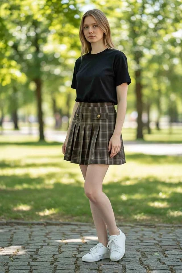 Suzy Shier Brown Plaid Pleated Mini Skirt Women’s Size 11