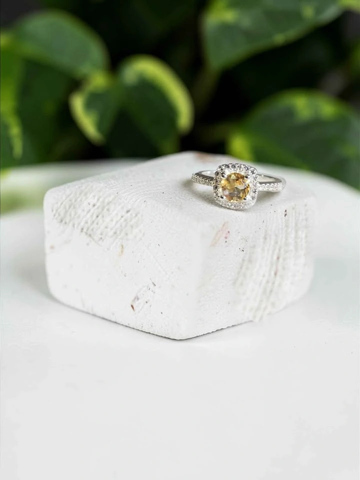 Citrine Halo Engagement Ring 925 Sterling Silver Size 7 - photo 2