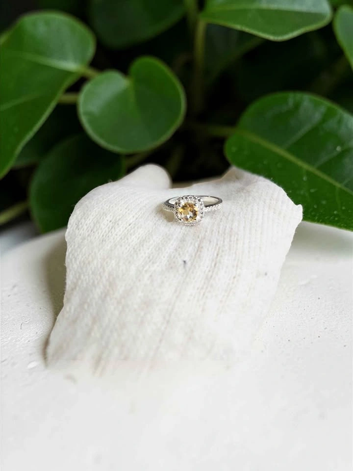 Citrine Halo Engagement Ring 925 Sterling Silver Size 7 - photo 3
