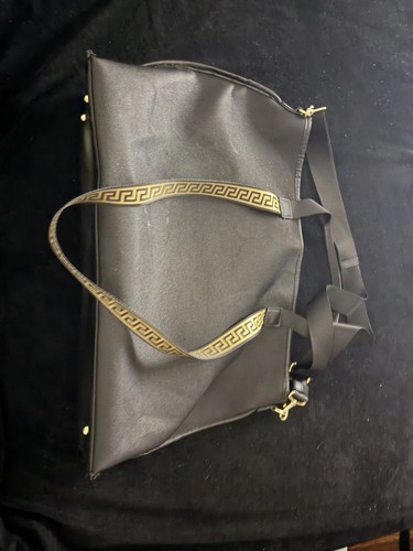 Versace Black Tote Bag Greek Key Strap Accents Zip w/ Detachable - photo 2