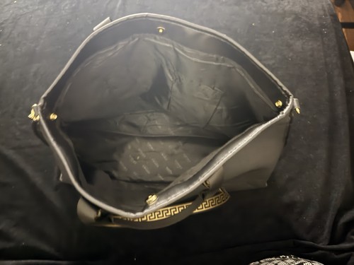 Versace Black Tote Bag Greek Key Strap Accents Zip w/ Detachable - photo 3