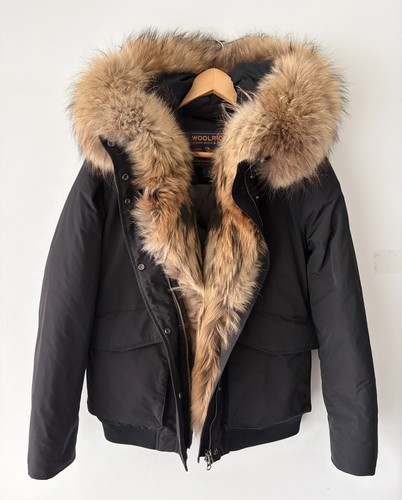 Woolrich Real Fur Trim Women's Down Bomber Jacket Size S
