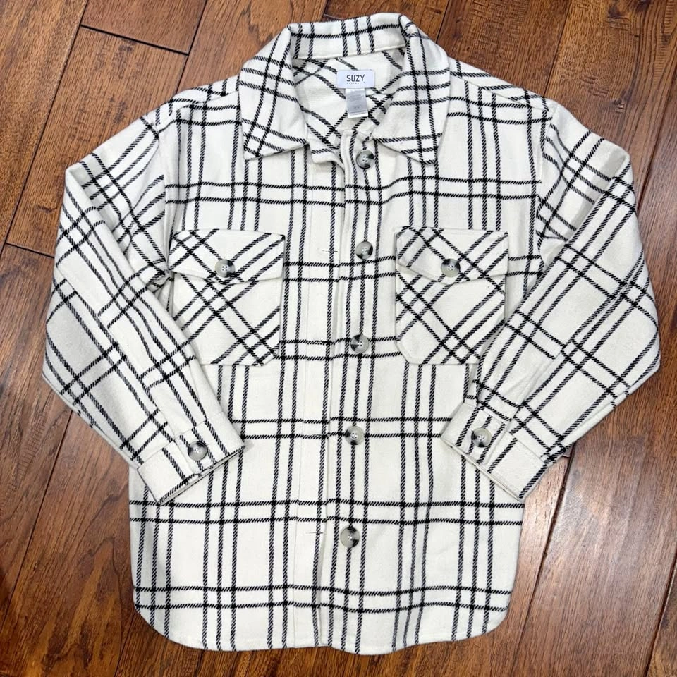 New Women’s White and Black Plaid Shacket Jacket Coat