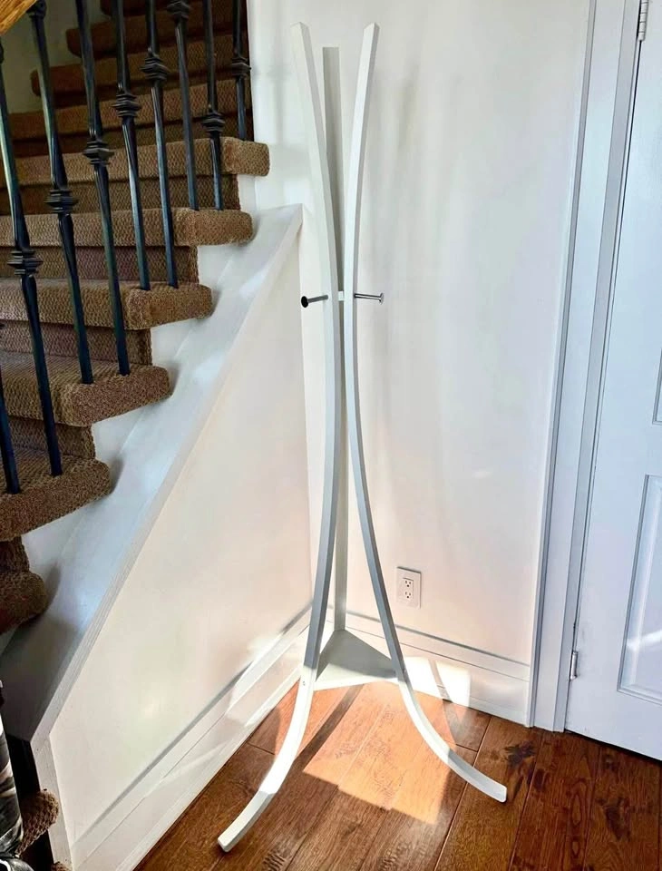 White 3-Leg Coat Rack - wood with metal hooks - photo 2