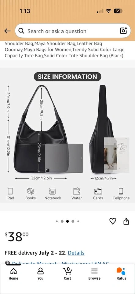 Black Shoulder Bag Hobo Tote - photo 3
