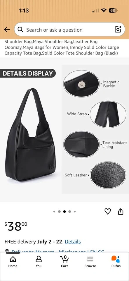 Black Shoulder Bag Hobo Tote - photo 4