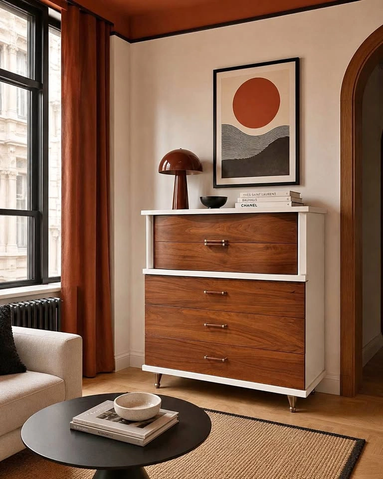 Designer Two-Tone MCM Walnut Highboy | Harmony House