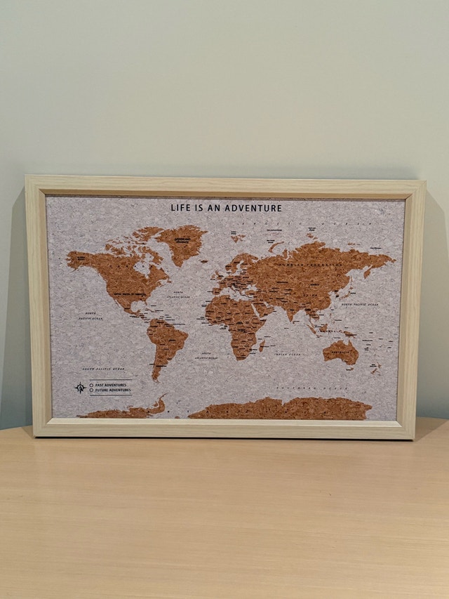 Splosh World Map Cork Board Framed