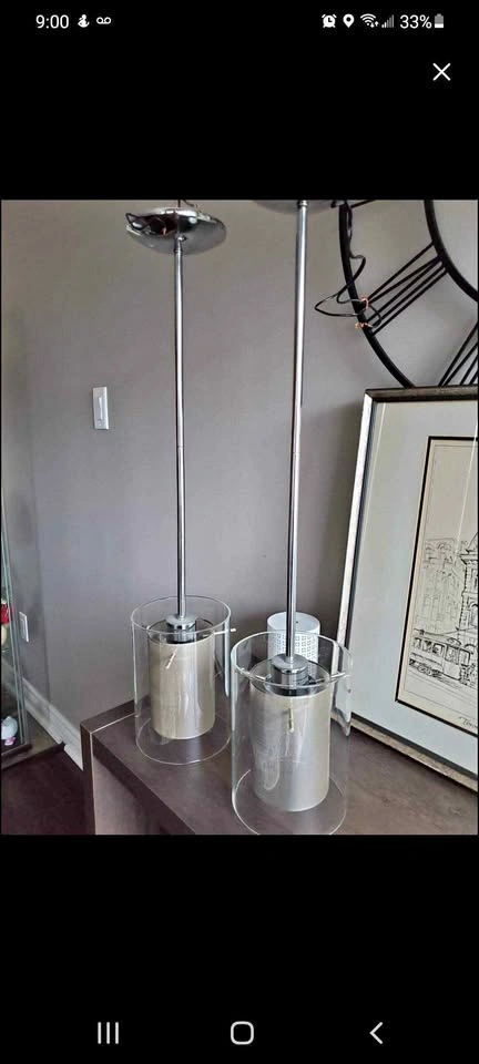 Pair of Modern Chrome Kitchen Pendant Lights