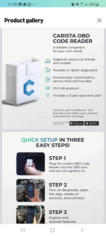 Reliable Carista OBD code reader - photo 2