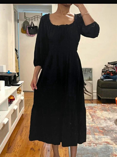 GAP Women's Black Solid Sundress Midi Dress, Square Neck, 3/4 Sl