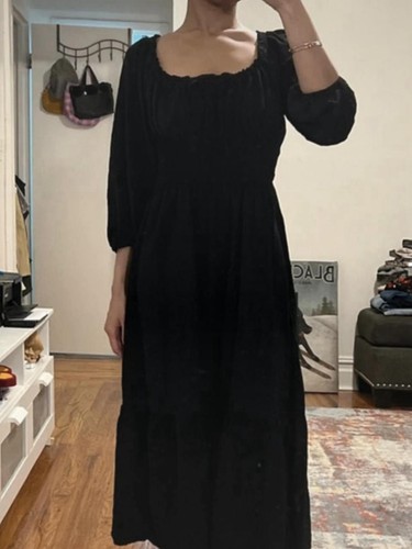 GAP Women's Black Solid Sundress Midi Dress, Square Neck, 3/4 Sl - photo 2
