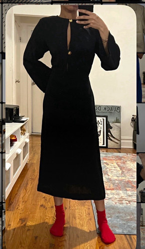 H&M Women's Black Solid Midi Dress Crew Neck Long Sleeve Sz S - photo 2