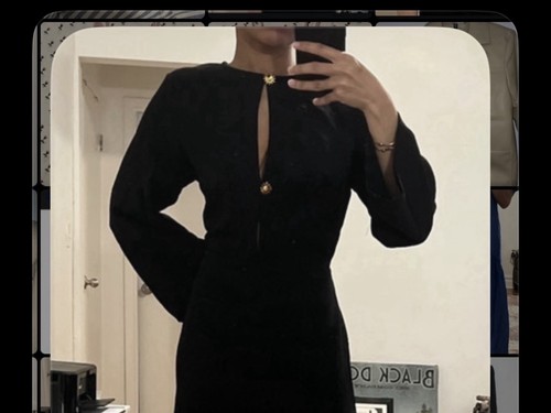 H&M Women's Black Solid Midi Dress Crew Neck Long Sleeve Sz S