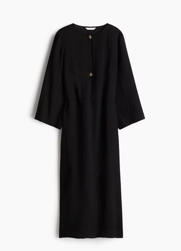 H&M Women's Black Solid Midi Dress Crew Neck Long Sleeve Sz S - photo 3