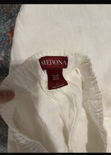 Merona Women's Pants L White Linen Solid Drawstring Elastic Wais - photo 2